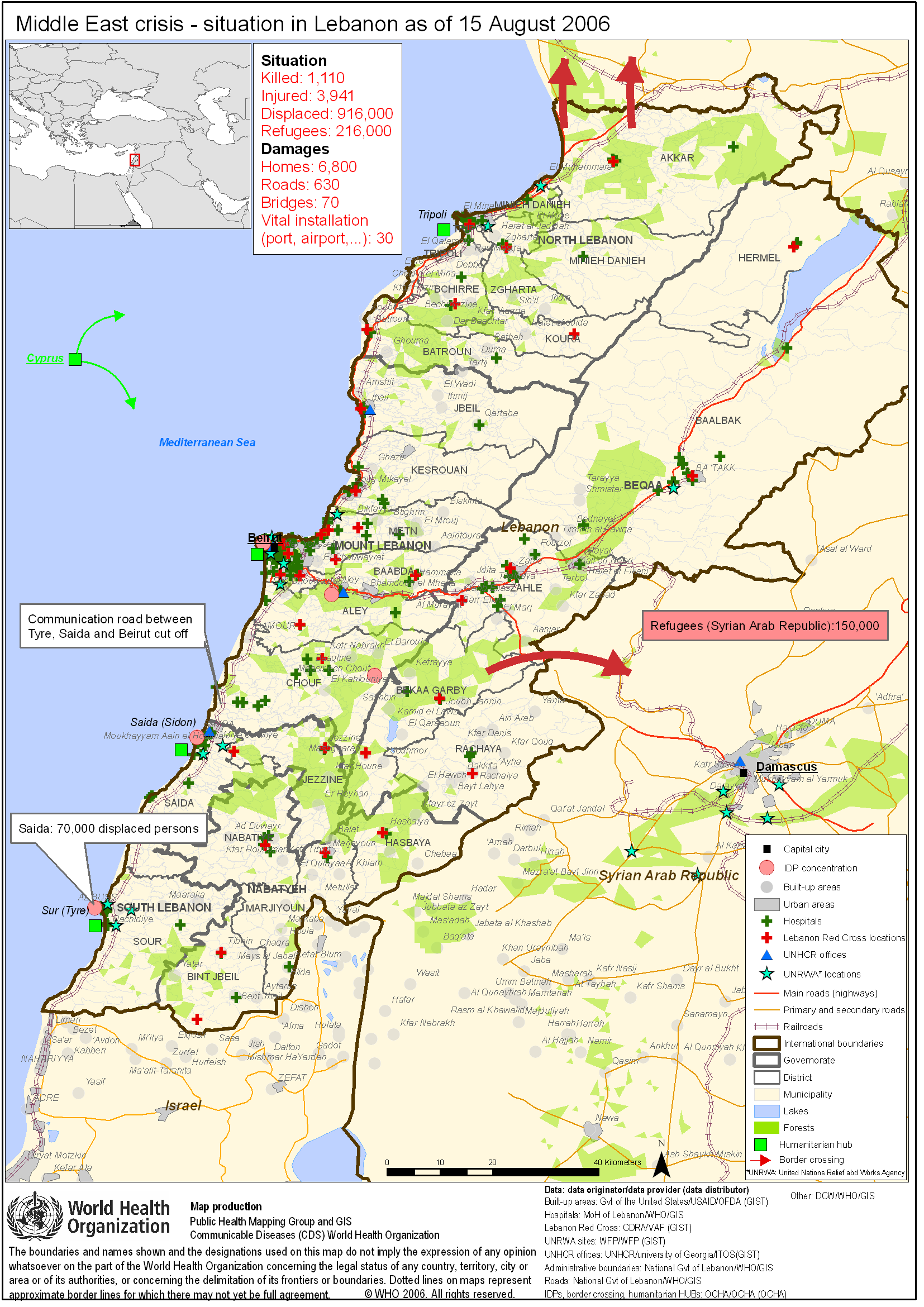 WHO Map Of Lebanon 8 15 06 