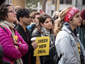 Hundreds gather in San Francisco with the youth-led Sunrise Movement to call on House Democratic Leader Nancy Pelosi to support the formation of a Select Committee to advance a Green New Deal to address climate change. (Photo by Peg Hunter/CC BY-NC 2.0)